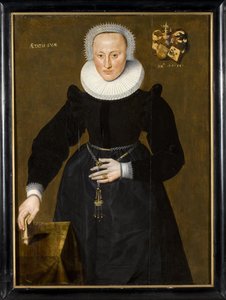 Anna Elema, dochter van Reneke Elema en Anna Allersma, met wapens van Elema van Allersma links boven av Unknown